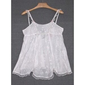 Betsy Johnson Intimates Baby Doll Nighty White Sheer Delicate Frilly Lace Bows